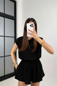 Kadın Kısa Kollu Hafif Sırt Dekolteli Modal şort Tulum