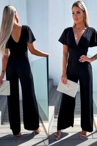 Kadın Kısa Kollu Kruvaze Yaka Sırt Dekolteli Pegasus Kumaş Tulum