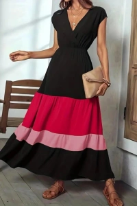 Kadın Kısa Kollu Kruvaze Yakalı çok Renkli Aerobin Elbise