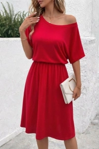 Kadın Kısa Kollu Omuzdan Açık Kiloş Midi Viskon Elbise