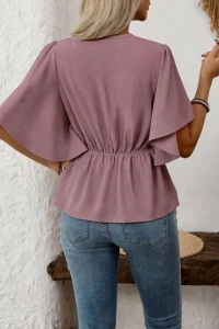 Kadın Kısa Kollu önden Düğmeli Ithal Krep Bluz