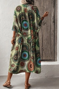 Kadın Kısa Kollu önü Açık Belden Kuşaklı Uzun Kimono