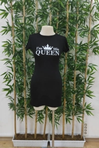 Kadın Kısa Kollu Queen Baskı Iki Iplik Mini Elbise