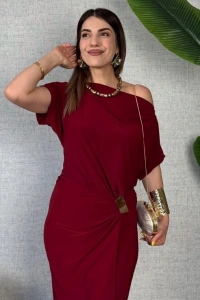 Kadın Kısa Kollu Tek Omuzdan Açık Beli Lastikli Sandy Maxi Elbise