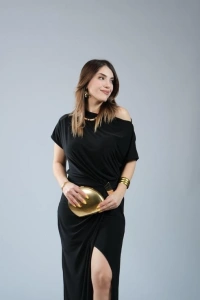 Kadın Kısa Kollu Tek Omuzdan Açık Beli Lastikli Sandy Maxi Elbise