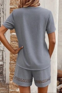 Kadın Kısa Kollu V Yakalı Bluz Ve Short Ikili Takım