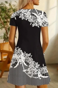 Kadın Kısa Kollu V Yakalı çiçek Baskılı Süprem Elbise