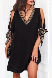 Kadın Kısa Kollu V Yakalı Kısa Sandy Elbise