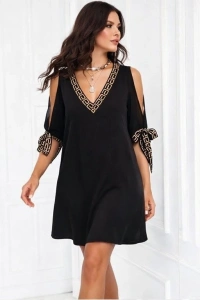 Kadın Kısa Kollu V Yakalı Kısa Sandy Elbise