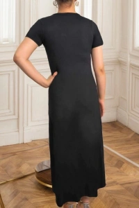 Kadın Kısa Kollu V Yakalı Maksi Boy Viskon Elbise