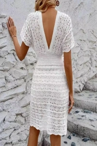 Kadın Kısa Kollu V Yakalı örme Triko Elbise