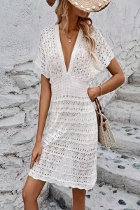 Kadın Kısa Kollu V Yakalı örme Triko Elbise