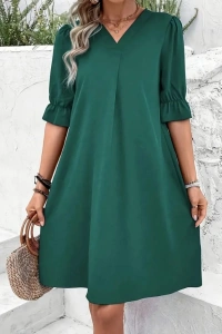 Kadın Kısa Kollu V Yakalı Salaş Janjan Krep Elbise