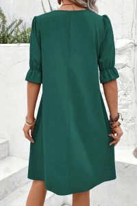 Kadın Kısa Kollu V Yakalı Salaş Janjan Krep Elbise