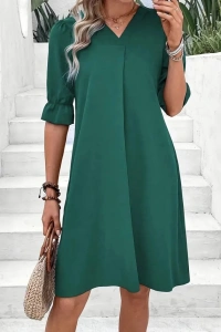 Kadın Kısa Kollu V Yakalı Salaş Janjan Krep Elbise