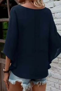 Kadın Kısa Kollu V Yakalı Salaş Viskon Bluz