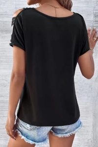 Kadın Kısa Kollu V Yakalı şerit Detaylı Viskon Bluz