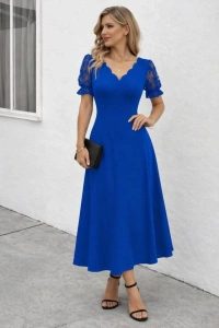 Kadın Kısa Kollu V Yakalı Uzun Janjan Elbise