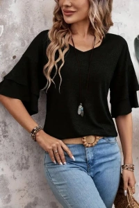 Kadın Kısa Kollu V Yakalı Viskon Bluz