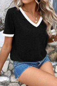 Kadın Kısa Kollu V Yakalı Viskon Bluz