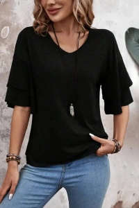 Kadın Kısa Kollu V Yakalı Viskon Bluz