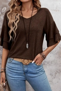 Kadın Kısa Kollu V Yakalı Viskon Bluz