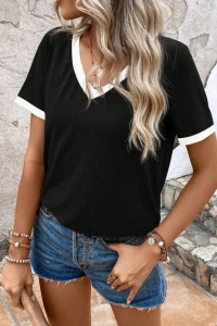 Kadın Kısa Kollu V Yakalı Viskon Bluz