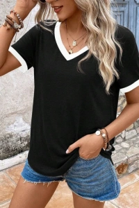 Kadın Kısa Kollu V Yakalı Viskon Bluz