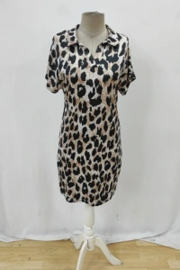 Kadın Kısa Kollu Yakalı Leopar Desenli Süprem Elbise
