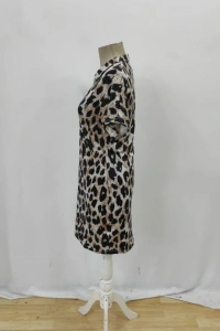 Kadın Kısa Kollu Yakalı Leopar Desenli Süprem Elbise