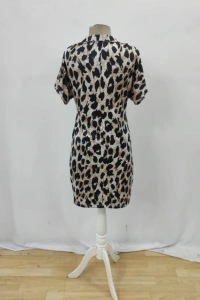 Kadın Kısa Kollu Yakalı Leopar Desenli Süprem Elbise