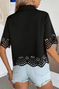 Kadın Kısa Kollu Yakalı önden Düğmeli Dubai Gömlek Bluz