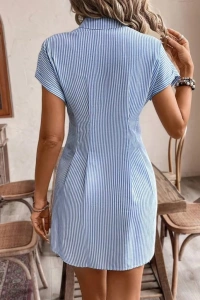 Kadın Kısa Kollu Yakalı önden Düğmeli Kısa Trikoton Elbise