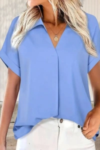 Kadın Kısa Kollu Yakalı Uzun Sandy Bluz