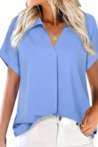 Kadın Kısa Kollu Yakalı Uzun Sandy Bluz