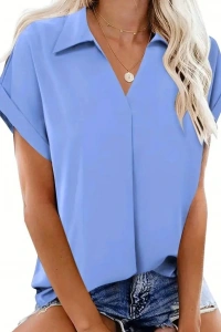 Kadın Kısa Kollu Yakalı Uzun Sandy Bluz