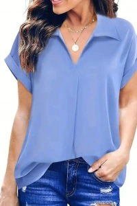 Kadın Kısa Kollu Yakalı Uzun Sandy Bluz