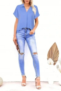 Kadın Kısa Kollu Yakalı Uzun Sandy Bluz