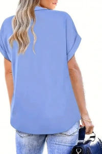 Kadın Kısa Kollu Yakalı Uzun Sandy Bluz