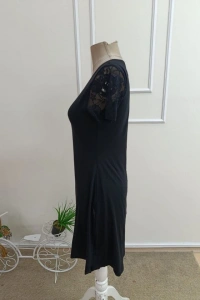 Kadın Kısa Kollu Yuvarlak Yakalı Kolu Dantelli Kısa Viıskon Elbise
