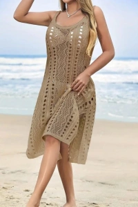 Kadın Kolsuz Askılı Yan Yırtmaç Detay Triko Midi Boy Elbise