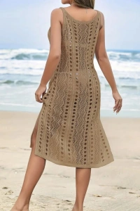 Kadın Kolsuz Askılı Yan Yırtmaç Detay Triko Midi Boy Elbise