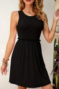 Kadın Kolsuz Bel Lastik Ve Büzgü Detay Viskon Mini Elbise