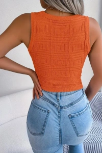 Kadın Kolsuz Bisiklet Yaka Güpüs Dekolteli Triko Crop Bluz