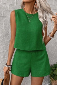 Kadın Kolsuz Bisiklet Yakalı Kısa Bluz Ve Short Ikili Takım