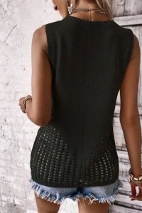 Kadın Kolsuz Bisiklet Yakayanları Ajur Detay Triko Bluz