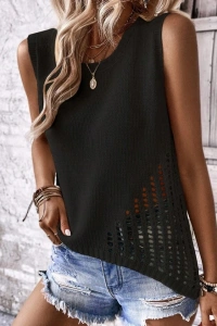 Kadın Kolsuz Bisiklet Yakayanları Ajur Detay Triko Bluz