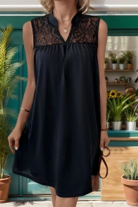 Kadın Kolsuz V Hakim Yaka Dantelli Janjan Krep Elbise