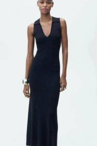 Kadın Kolsuz V Yakalı Uzun Triko Elbise