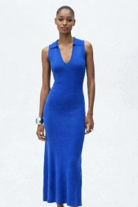 Kadın Kolsuz V Yakalı Uzun Triko Elbise